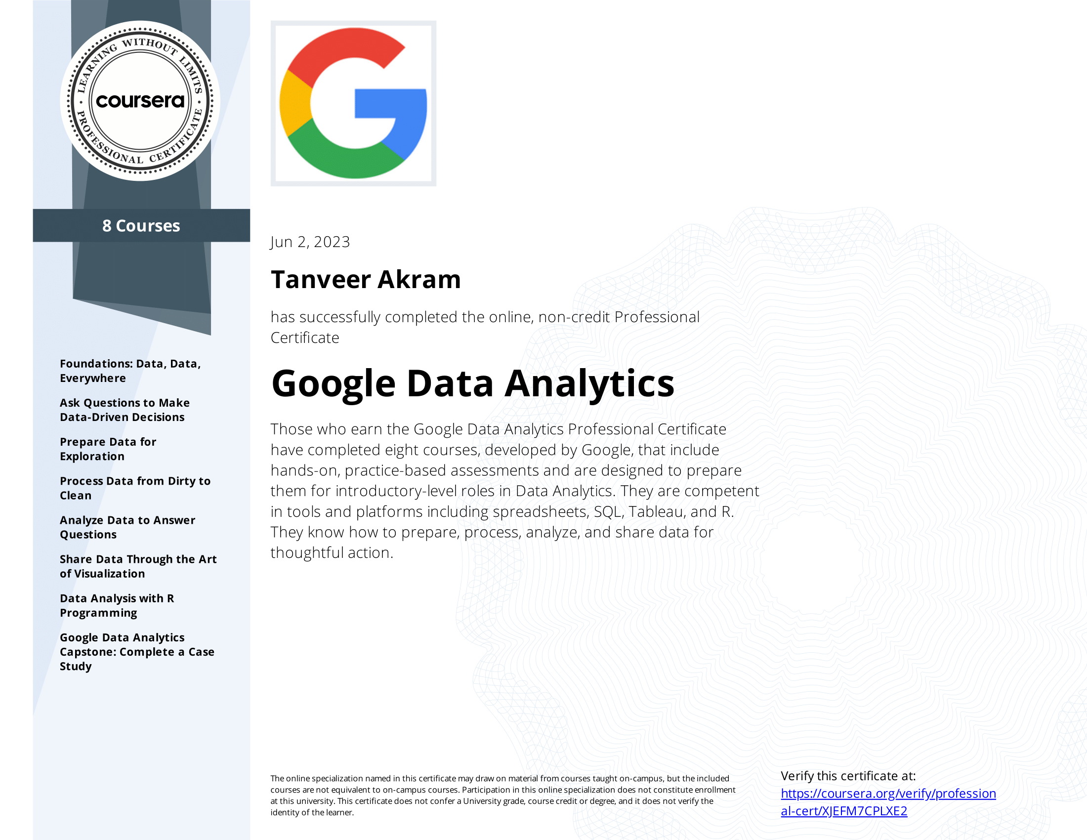 Google Data Analytics from Coursera